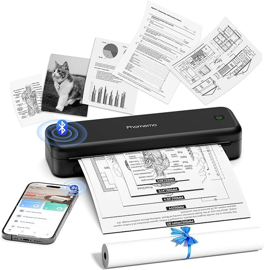 Phomemo M834 Ultra Portable Printer Wireless for Travel, Bluetooth Thermal Printer 8.5" x 11"&A4, Compatible with iOS,Android & PC,Inkless Mobile Printer for Travel,Office,School,Home,Black