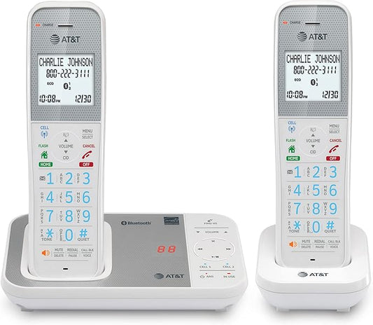 AT&T DAL75211 DECT 6.0 Cordless Home Phone with Smart Call Blocker, Bluetooth Connect to Cell, Digital Answering Machine, Full-Duplex Speakerphone, Expandable to 5 HS (White)