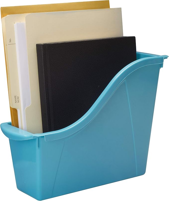 Storex Small Book Bin, Linking Storage Bin, Dry Erase Surface, 11.75" x 8.5" x 4.5" STEM Turquoise (Pack of 6)