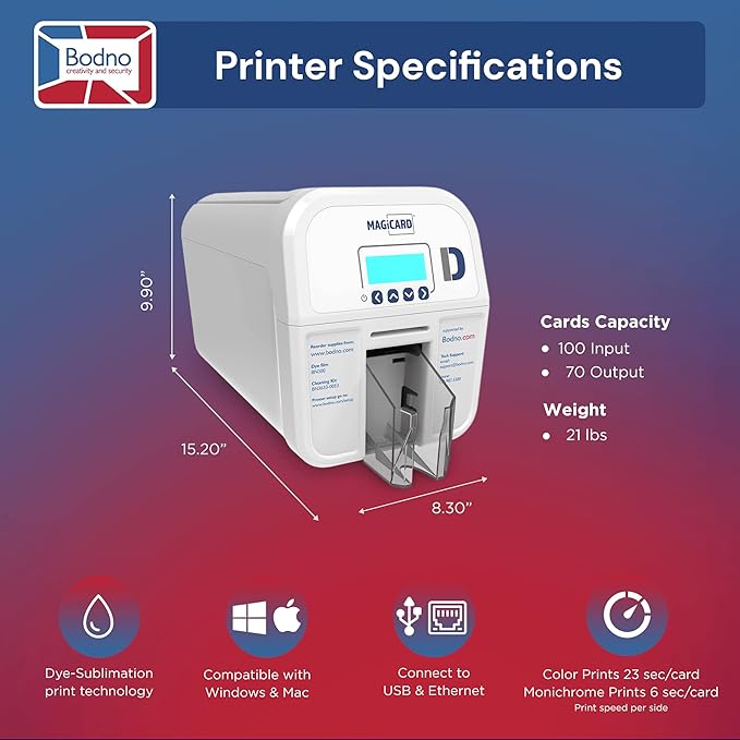 Bodno Magicard D Dual Sided ID Card Printer & Complete Supplies Package ID Software - Bronze Edition
