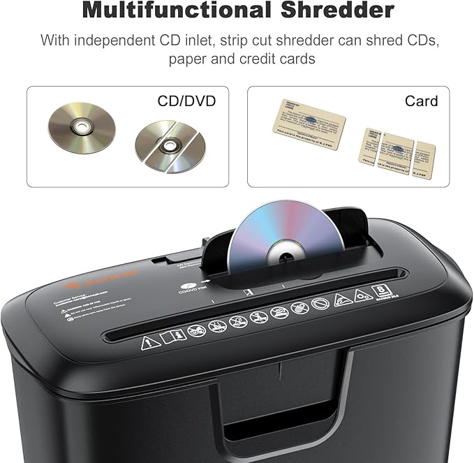 Bonsaii Paper Shredder for Home Use, 8-Sheet StripCut Home Office Shredder, CD/Credit Card Shredder Machine with Overheat Protection, 3.4 Gallons Wastebasket