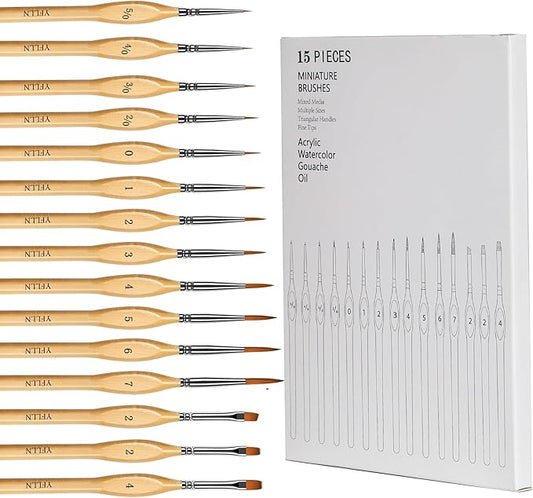 Miniature Paint Brushes, 15PCS Model Brushes Micro Detail Paint Brush Set, Fine Detailing for Watercolor, Oil, Face, Acrylic, Nail, Line Drawing, Scale Model Painting, Mandala Painting