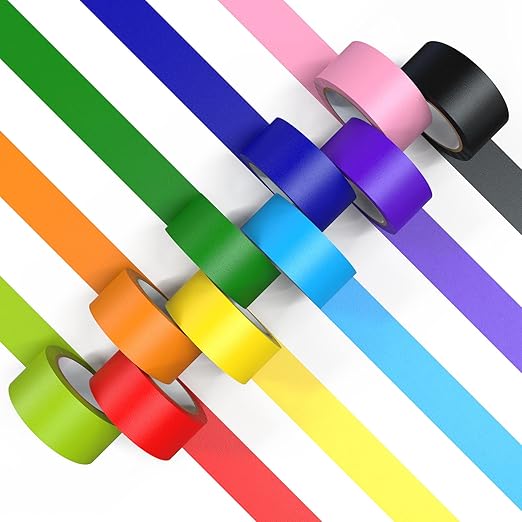 Colored Masking Tape Rolls, 1 inch Wide, 360 ft Long - Craft Tape in 10 Colorful Shades for Kids Crafts, Moving, Classroom Labeling