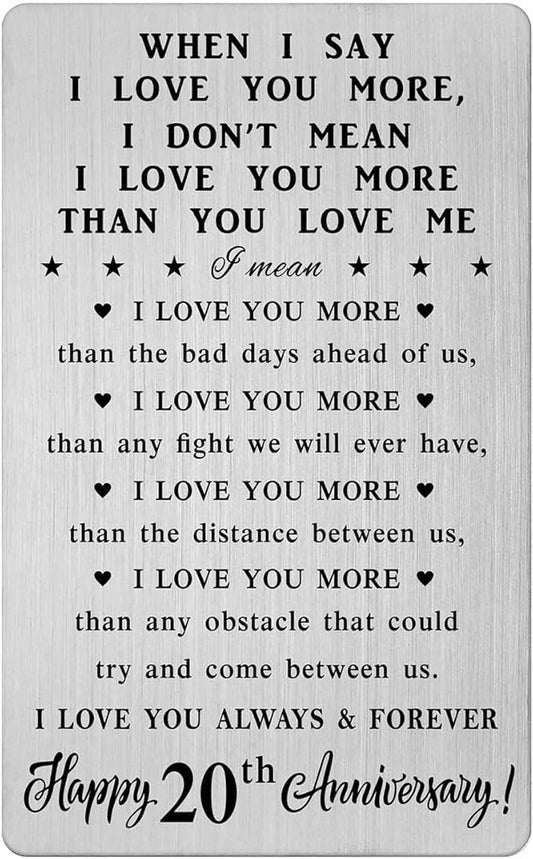 20th Anniversary Card Gifts for Him, 20 Year yr Anniversary Romantic Wallet Card Gifts for Couple Wife