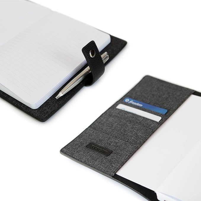 CASE ELEGANCE Full Grain Premium Leather Refillable Journal Cover with A5 Lined Notebook, Pen Loop, Card Slots, Brass Snap (Monogrammed Black)