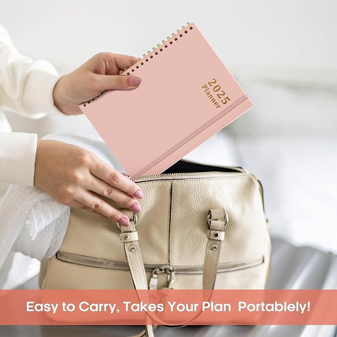 2025 Planner - Weekly and Monthly Planner Spiral Bound, January 2025 - December 2025, Hardcover 2025 Calendar Planner Book with Tabs, Inner Pocket, Perfect for Office Home School Supplies - A5 (6.3" x 8.5"), Pink