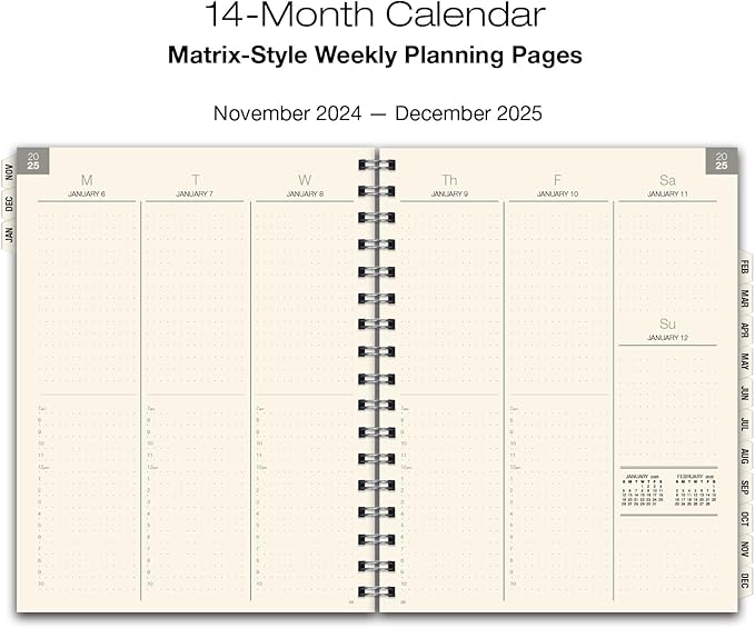 ESSENTIAL 2025 Monthly & Weekly Planner with Tabs, 8.5"x11": 14 Months (November 2024 - December 2025), Professional, Simple, Easy-to-Use Design and Frosted Poly Cover for Extra Protection (Frosted)