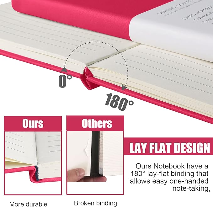 Lined Journal Notebook, 6Pack(Rose Red), 160 Pages, Medium 5.7 inches x 8 inches - 100 gsm Thick Paper, Hardcover