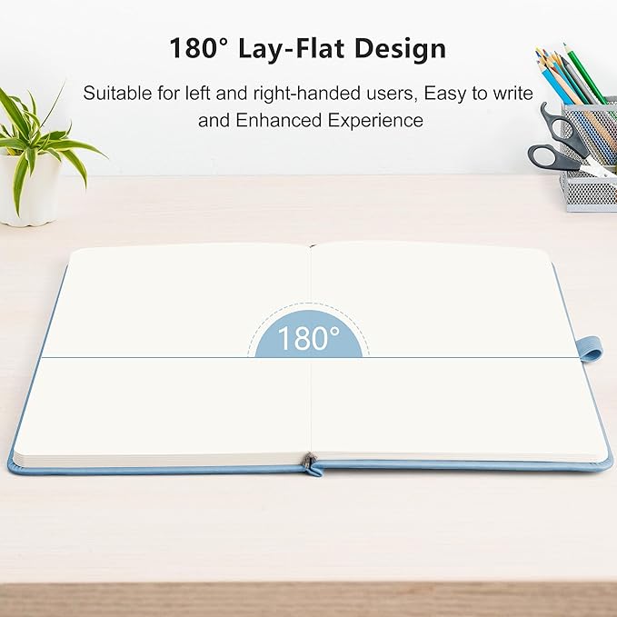 RETTACY Blank Journal Notebook, A5 Blank Journal with 192 Pages, 5.7'' × 8.3'' Medium Size, 68 LB/100 GSM Thick Paper, Leather Hardcover, for Sketching, Drawing, Painting (Light Blue)
