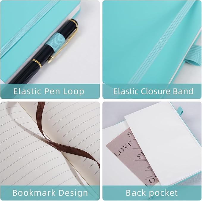 Lined Notebook Journal for Women Men 200 Pages A5 Hardcover Leather with Pen Holder College Ruled Journals for Work Note Taking Travel School Turquoise