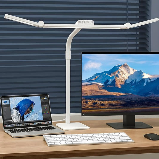 Galnolt LED Desk Lamp for Home Office with Base, 28.2" Adjustable Gooseneck Swing Arm Bright Desk Light, Dimmable Architect Table Lamp for Desktop Computer Light, Reading, Study, Workbench（White）