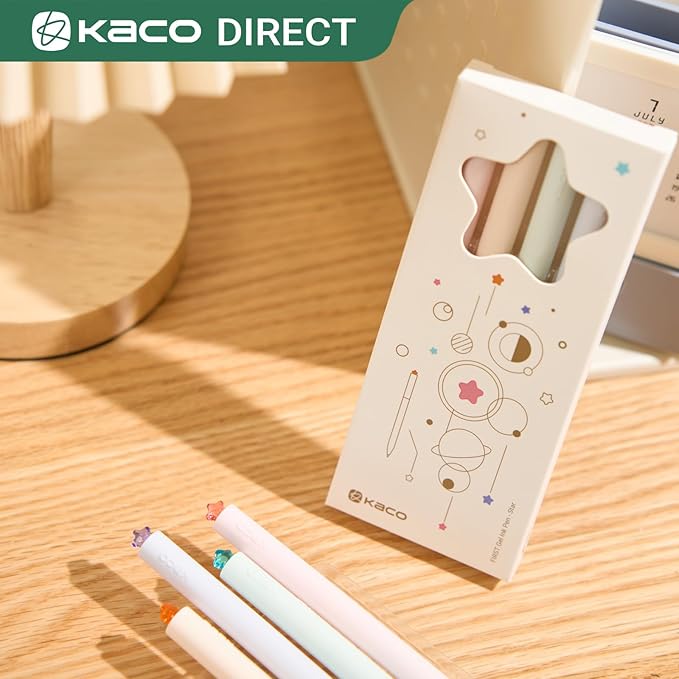 Kaco FIRST Gel Pens Cute Stationery Black Ink, 0.7 mm Medium Point, Aesthetic Cute Star Pens for Journaling (8 Pcs Bright Colors)