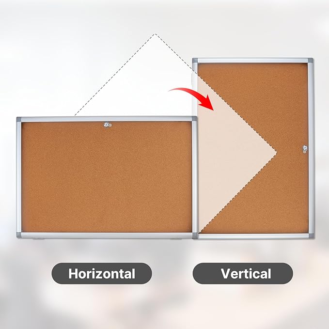 Outdoor Enclosed Cork Bulletin Board Tamper-Proof Dispaly Case, Aluminium Frame, Weatherproof Cork Noticeboard, Enclosed Cork Board for School, Office, Restaurant, Hospital etc（38 * 28inches）