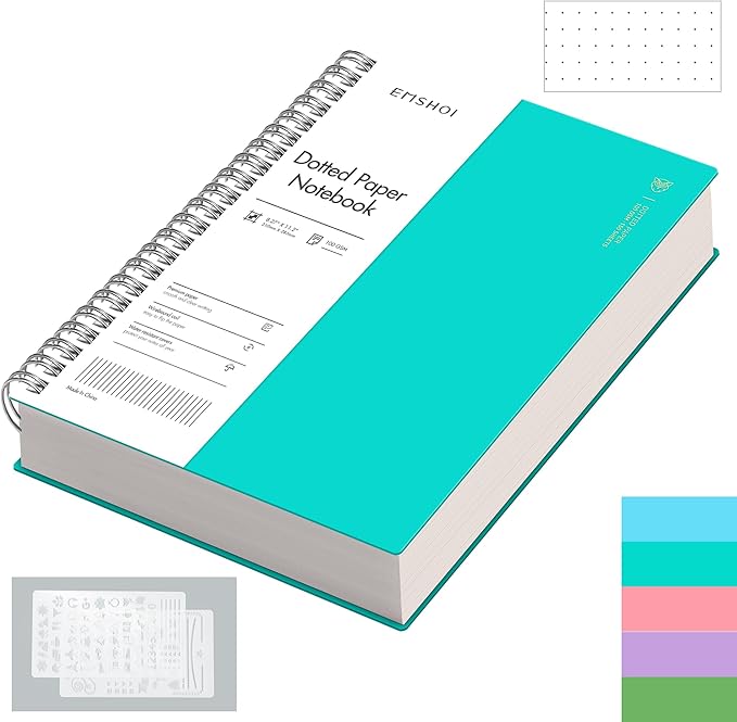 EMSHOI A4 Spiral Notebook Bullet Dotted Journal, 11.2" X 8.27", 300 Pages/150 Sheets, 100gsm Dot Grid Paper, Waterproof Softcover, Twin-Wire Binding, for School Work Writing Note Taking-LightBlue