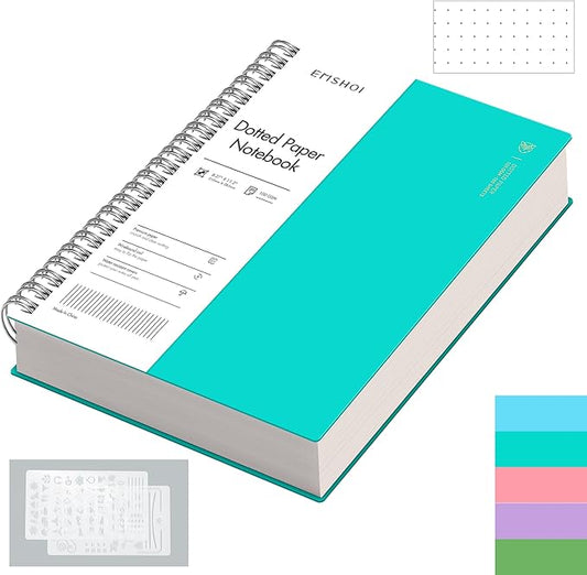EMSHOI A4 Spiral Notebook Bullet Dotted Journal, 11.2" X 8.27", 300 Pages/150 Sheets, 100gsm Dot Grid Paper, Waterproof Softcover, Twin-Wire Binding, for School Work Writing Note Taking-LightBlue