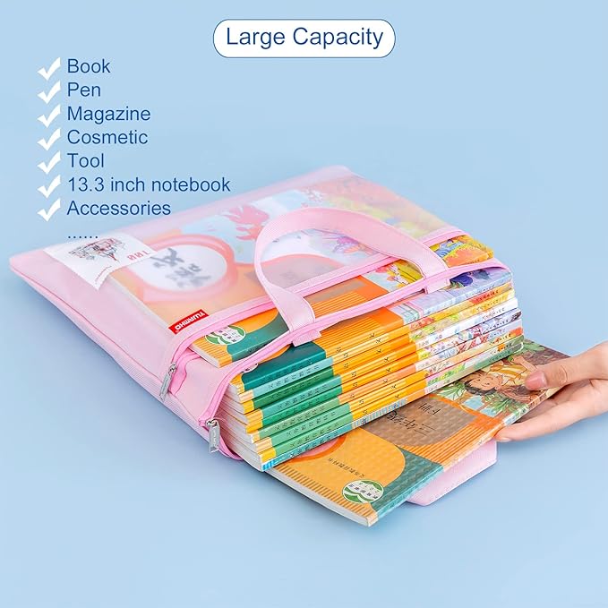 pendancy Mesh Zipper Pouch 11x13.7 in, 2 pcs Large Double Pocket Waterproof File Bag with Handle, A4 Size Foldable Document Storage for Puzzle Project/Cross Stitch/Travel/Office（Blue Green）