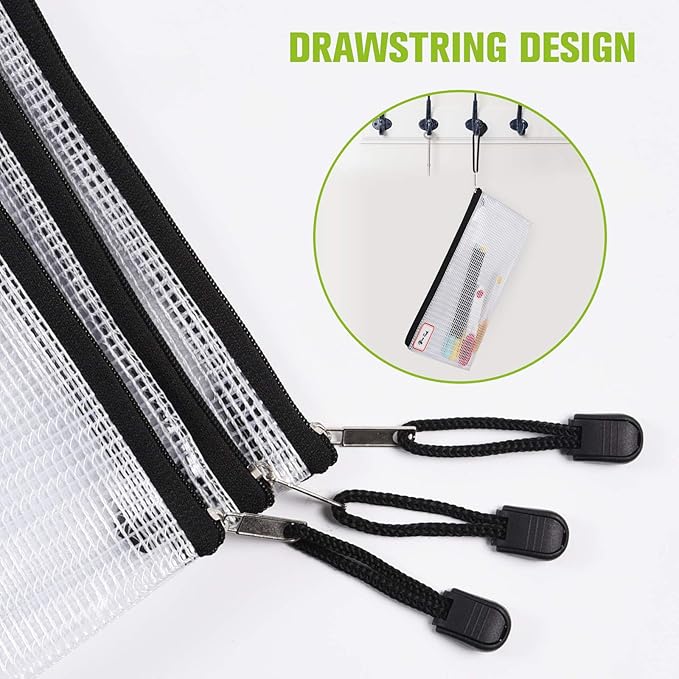 Plastic Mesh Zipper Pencil Pouches, 6PCS Waterproof Tear-Resistant Document File Folders, A6 Size Zipper Documents Pouch Document Organizer Bags for School Office Home Travel Storage(9.25×4.25Inch)