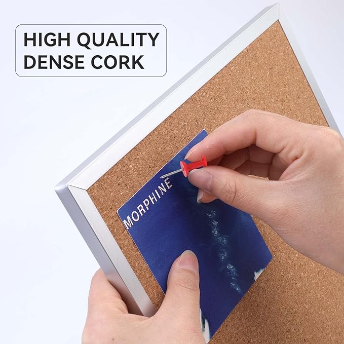 9.8"×9.8" Cork Board Bulletin Board, Double Sided Pin Board with Silver Aluminum Border, Desktop Small Cork Board with Stand Suitable for Home, Office, Desk Message Board or Picture Board