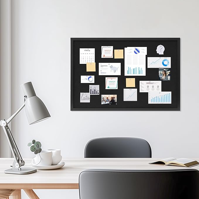 Cork Board with Linen Black,Bulletin Board 30"x20",Corkboards for Office Home School Message Board or Vision Board Decoration.