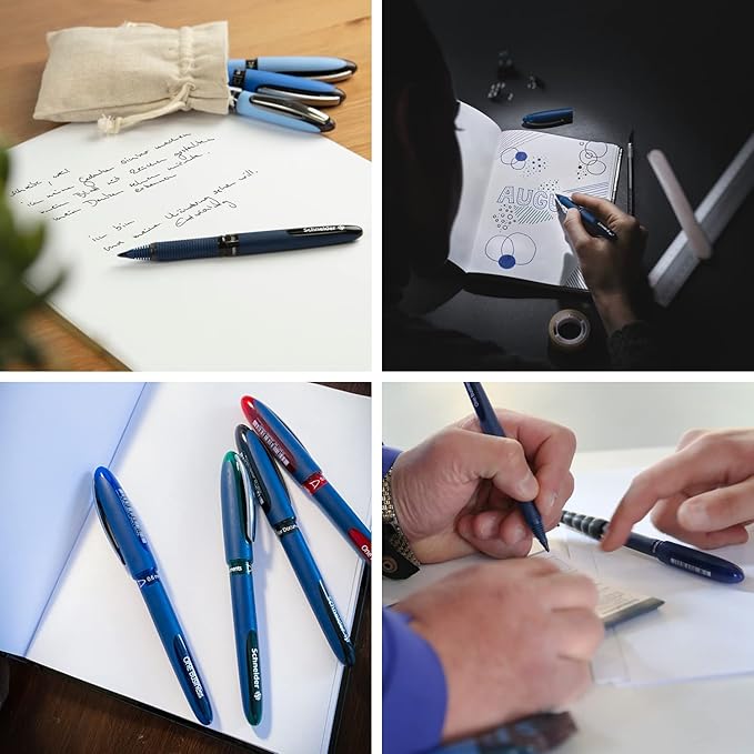 Schneider One Business Rollerball Pen, 0.6 mm Ultra-Smooth Tip, Blue Barrel, Black Ink, Box of 10 Pens (183001)