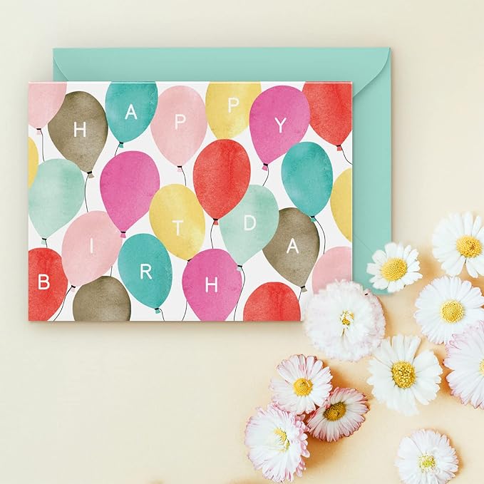 Sweetzer & Orange Watercolor Bulk Birthday Cards Assortment – 24pc Bulk Happy Day sheets with Envelopes Box Set – Assorted Blank Birthday decor Cards for Women, Men, and Kids in a Boxed Pack