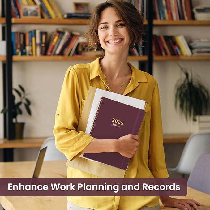 2025 Planner Weekly and Monthly, Jan 2025 - Dec 2025, Hardcover 2025 Calendar Planner Book with Monthly Tabs, Inner Pocket, Aesthetic Planner 2025 for Office Home School Planning - A5 (6.3" x 8.5"), Spiral Bound, Wine Red