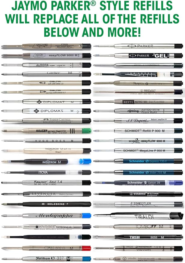 Jaymo Replacement for Parker 1950369 and Bastion - Measures 3.875 in / 98 mm Long - G2 Ballpoint Pen Refill - 24 Black