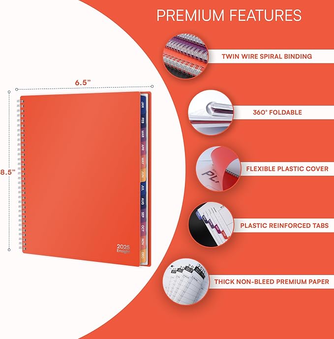 2025 Appointment Book & Planner- Ensight 6.5 x 8.5 inches, Large Tabbed Daily Hourly Weekly Planner, Calendar & Schedule Book 30-Minute time Slots, Business & Personal Planner Jan 2025- Dec 2025- Peach