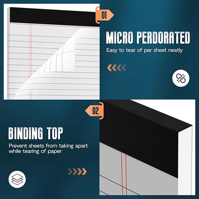 3 Pack White Legal Pads 8.5 x 11 Note Pads, Wide Ruled Notepads, Micro Perforated Lined Note Writing Pads 30 Sheets per Notepad Double-Side Printed Legal Note Pad 8.5x11'' for Home, Office, School