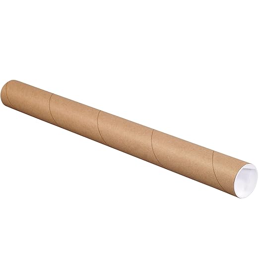 BOX USA BP2030K Mailing Tubes with Caps, 2" x 30", Kraft (Pack of 50)