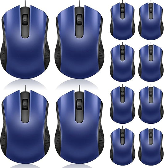 Hoteam 12 Pcs Wired Computer Mouse Bulk Cord USB Computer Mice Ergonomic Wired Mouse for Pcs, Computers, Laptops, Gaming Office Home Supplies(Blue)