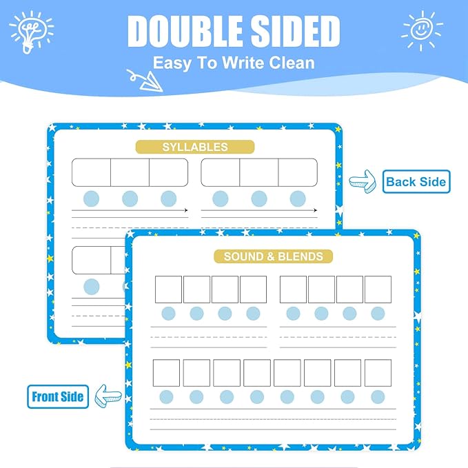 Sounds & Blends Dry Erase Sheets for Phonics Learning, Syllable & Letter Practice for Homeschool and Classroom Use, Ideal for Teachers and Students, Pack of 10, 9”x12”