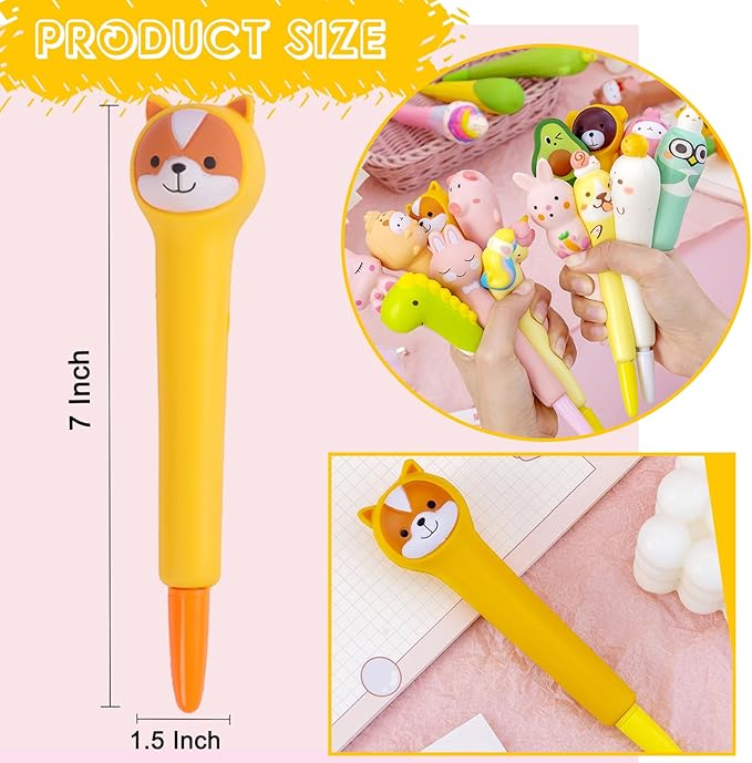 Easter Baskets 24pcs Kawaii Squishy Pen Cute & Fun Pens for Stationary & Cool Pens for Teenage Gifts for Tweens Back to School Supplies