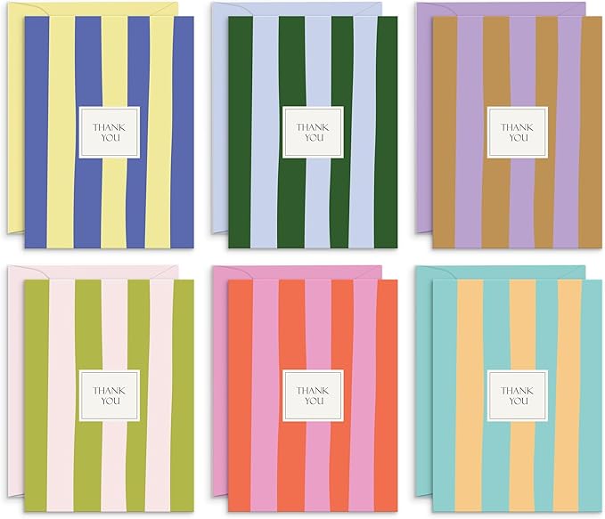 S&O Palm Beach Thank You Cards with Envelopes, Blank Greeting sheets for Handwritten Messages, Set of 24 stylish Notes and Covers, Assorted Thank You decor notes with Color full Envelopes Mix & Match