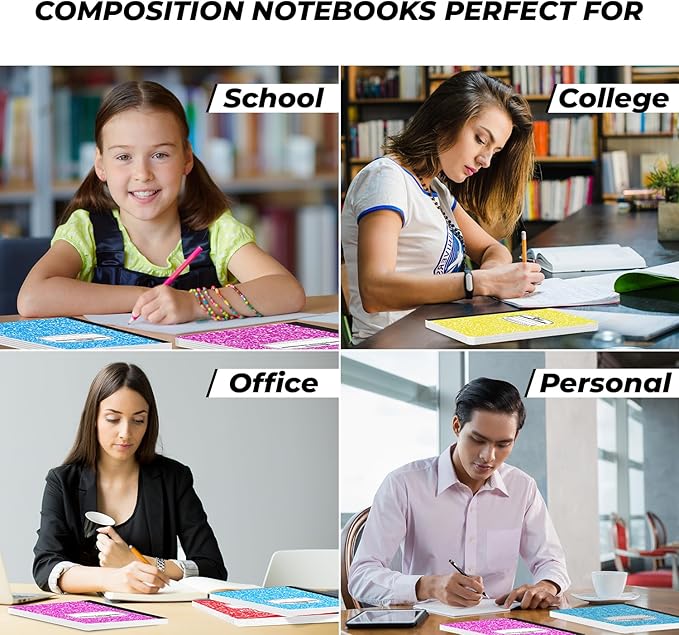 50 Pack Quad Ruled Composition Notebook, 200 Pages (100 Sheets) Bulk Graph Composition Notebook for School, Bulk Graphing Composition Notebook, Graph Ruled Composition Book, Assorted Colors
