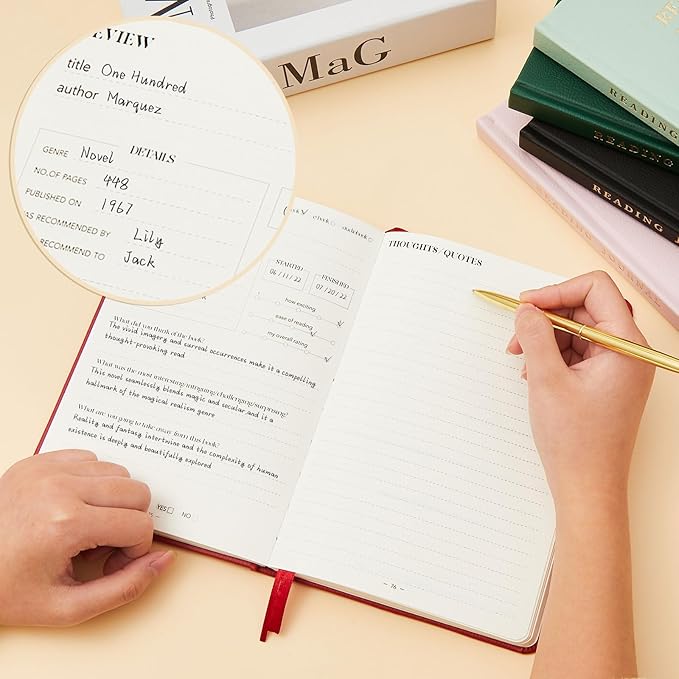 Reading Journal Book Lovers Gifts Hardcover Leather Readers Log Track Reading with 121 Book Reviews