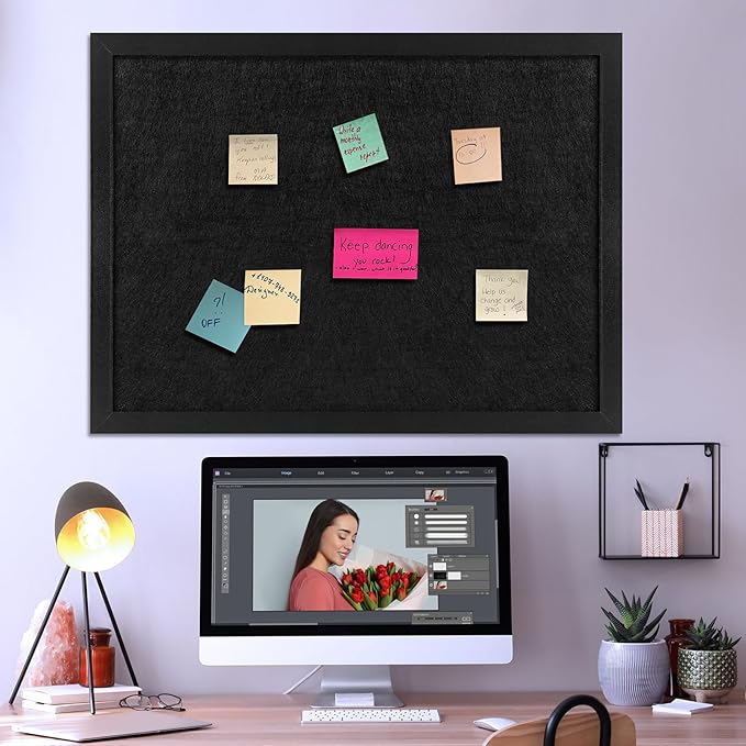 TORASO Cork Board Bulletin Board, 36" X 48" Cork Boards for Walls with Pins, Eye Bolts, gaskets, Screws, Pin Board for Office, School and Home (BK,90x120cm,1p)