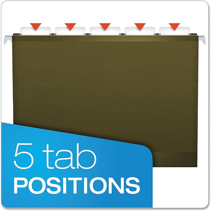 Pendaflex 04152X1 Reinforced 1" Extra Capacity Hanging Folders, Standard Green