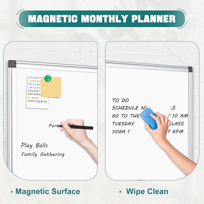 Double-Sided Magnetic White Board, 24"x 18" Dry Erase Board for Wall Mounted & Hanging with Aluminum Frame, Whiteboard for School, Office and Home
