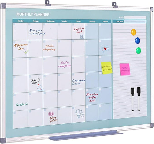 MAKELLO Dry Erase Calendar for Wall, Large White Board Calendar with Next Month for Office, Family, Kitchen and Bedroom, 36x24 inches