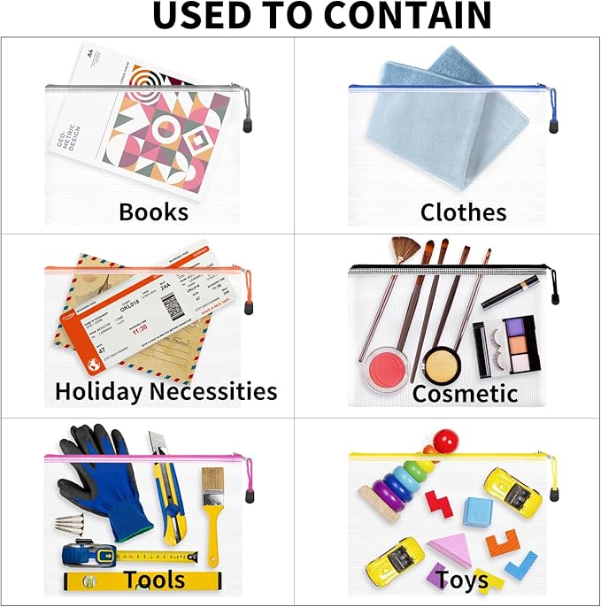 LABUK 52pcs Mesh Zipper Pouch Bags, A4 Letter Size Plastic Zipper Pouches, Waterproof Puzzle Toys Organizing Storage Bags for Classroom Organization, Board Game Storage