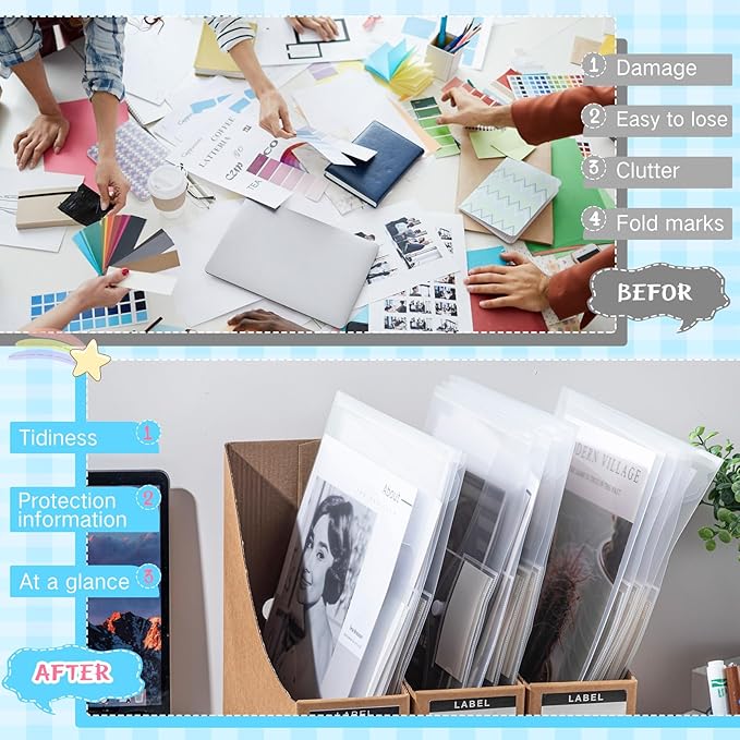 Zhehao 100 Pcs Clear Envelopes with Snap Button Closure A4 Letter Size Plastic Envelope Folder Poly Document File Folders for home Office(Clear,Pocket Style)