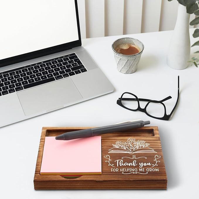 Thank You for Helping Me Grow Teacher Sticky Note Holder, Teacher Desk Supplies Set, Thank You Teacher Appreciation Gifts from Student Self-Stick Note Pad Holders GSH23