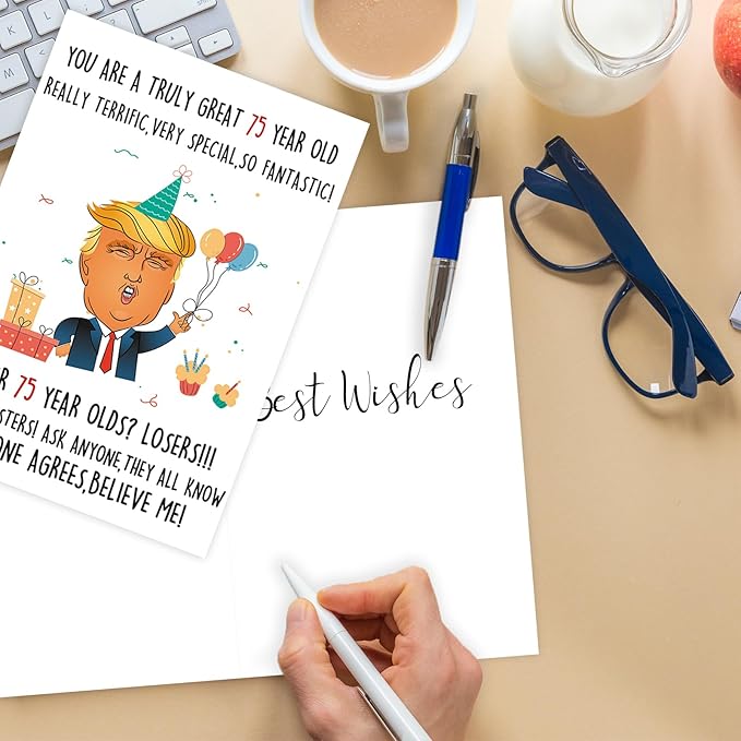 Funny Trump 75th Birthday Card for Men Women, Trump Happy 75th Birthday Gifts, Humor Donald Lecture Bday Card for parents, Best 75 Years Old Birthday Idea