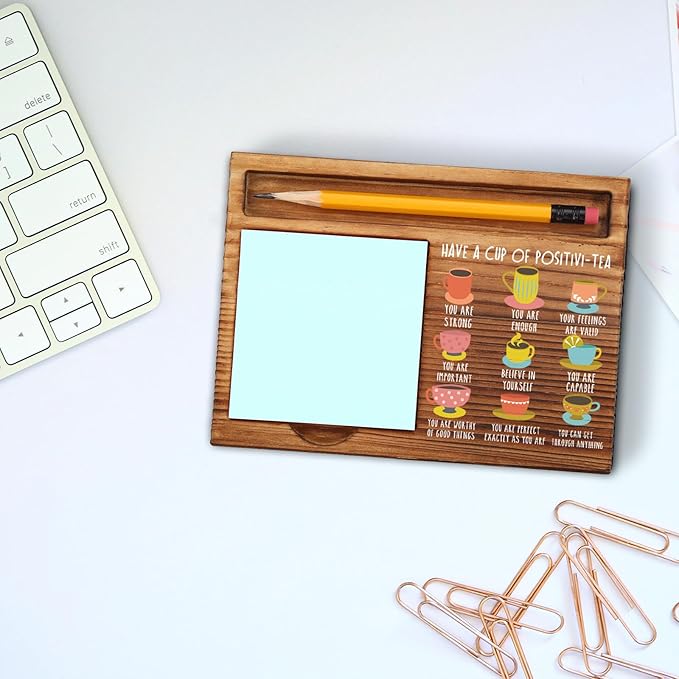 Positivi-Tea Positivity Self Affirmation Sticky Note Holder, Self Empowerment Positive Self-Talk School Counselor Corner Psychologist Therapist Self-Stick Note Pad Holders ZSS46
