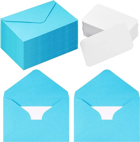 jiebor 100 Sets Small Envelopes with Small Blank Gift Business Card Wedding Invitation Pocket Envelopes for Graduations Wedding Shower Holiday 4.37 x 2.91 Inch Blue