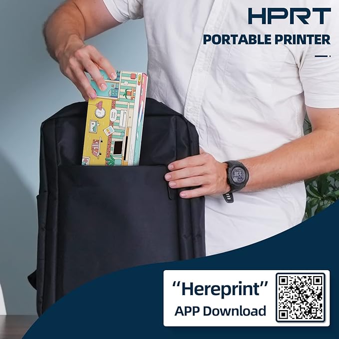 HPRT Wireless Portable Printer - Bluetooth Thermal Printer for Travel, Mobile Office, School, Home Compatible with iOS Android