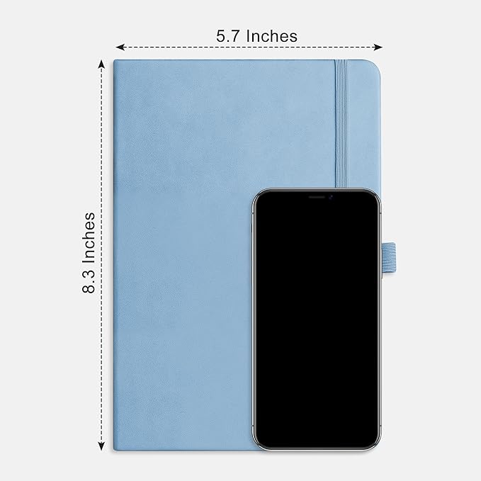 RETTACY Blank Journal Notebook, A5 Blank Journal with 192 Pages, 5.7'' × 8.3'' Medium Size, 68 LB/100 GSM Thick Paper, Leather Hardcover, for Sketching, Drawing, Painting (Light Blue)