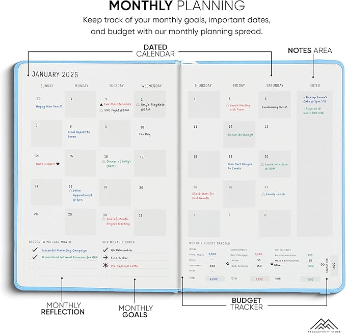 PRODUCTIVITY STORE Pro Max - Dated, 2025 Planner, 8.5" x 11" - The #1 Productivity Planner to Achieve Your 2025 Goals - Planner 2025-2026 - Blue - A4