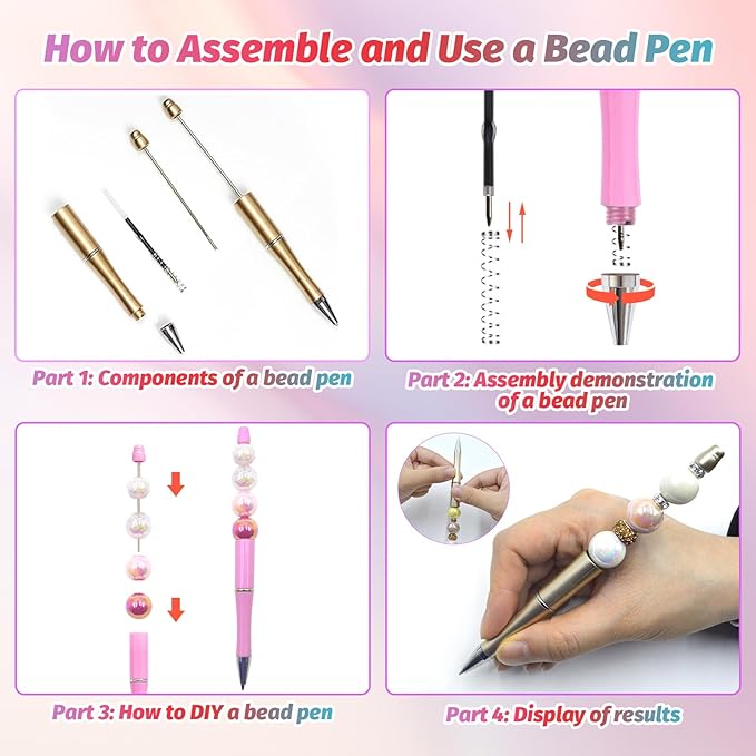 45 Pieces Beadable Pens - Beaded Pens Sweet Plastic Diy Black Ink Ballpoint Pens Bulk - Bead Pens Suitable For Teacher, Students, Office, School, Graduation Gift Supplies